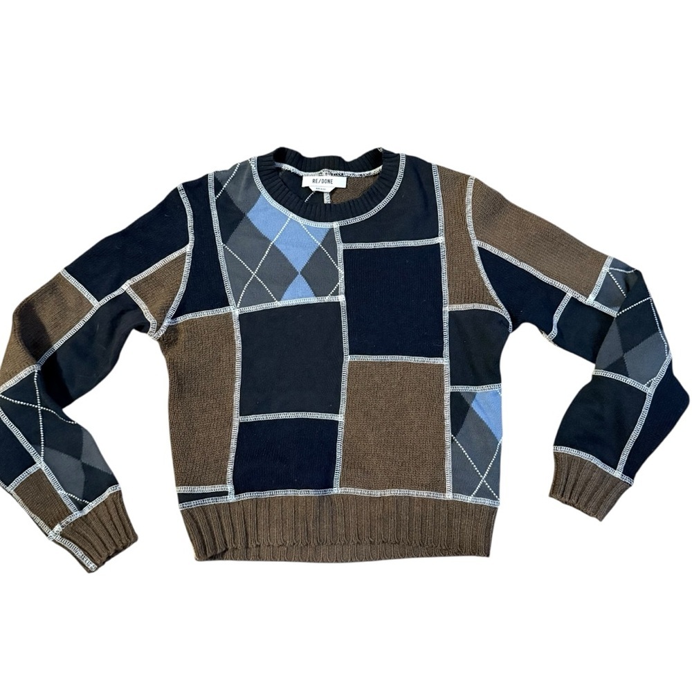 RE/DONE 60s Patchwork-effect Wool And Cotton-blend Sweater Size XS